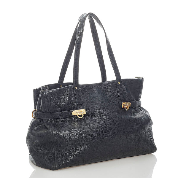 サルヴァトーレフェラガモ ガンチーニ トートバッグ GU-21 F074 ブラック レザー レディース Salvatore Ferragamo 【中古】