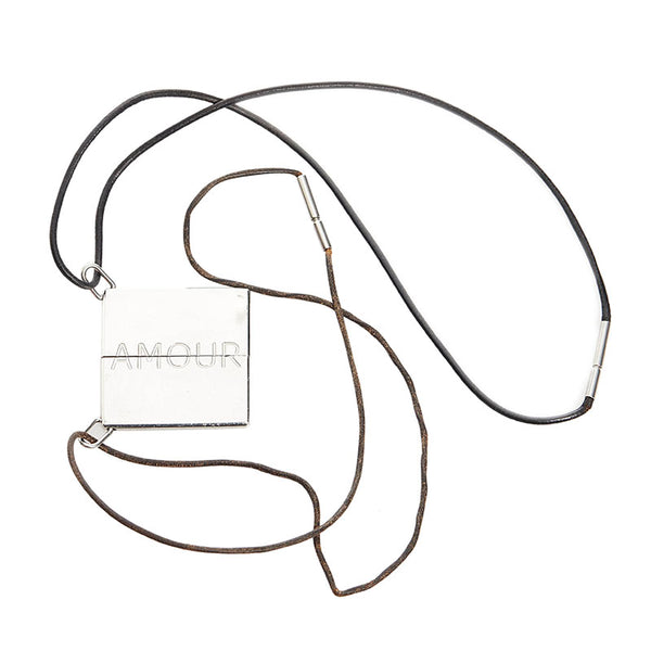 エルメス AMOUR 愛 ペア ネックレス シルバー メタル レザー レディース HERMES 【中古】