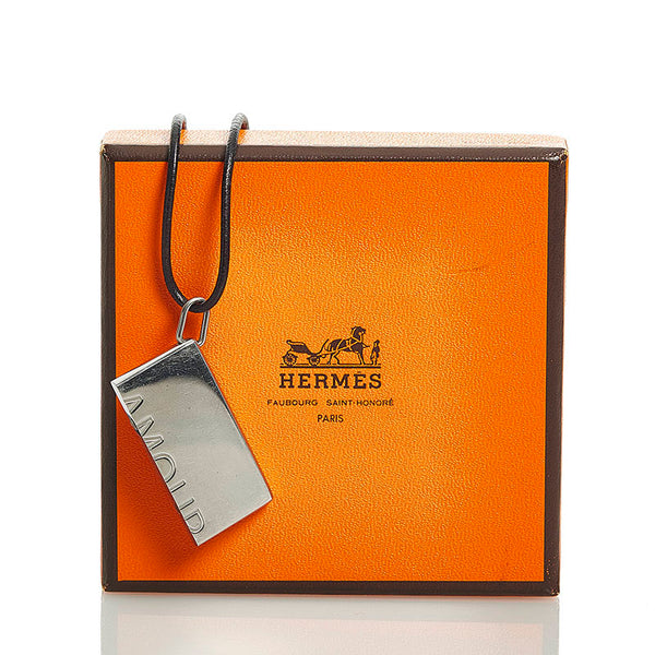エルメス AMOUR 愛 ペア ネックレス シルバー メタル レザー レディース HERMES 【中古】