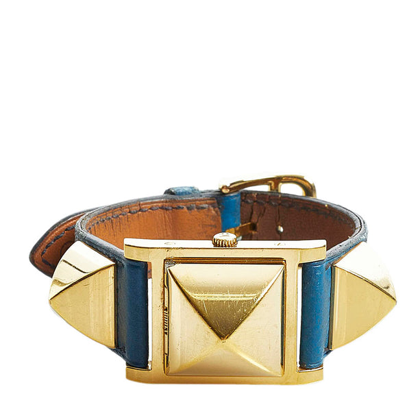 エルメス メドール 腕時計 クオーツ ホワイト文字盤 メッキ レザー レディース HERMES 【中古】