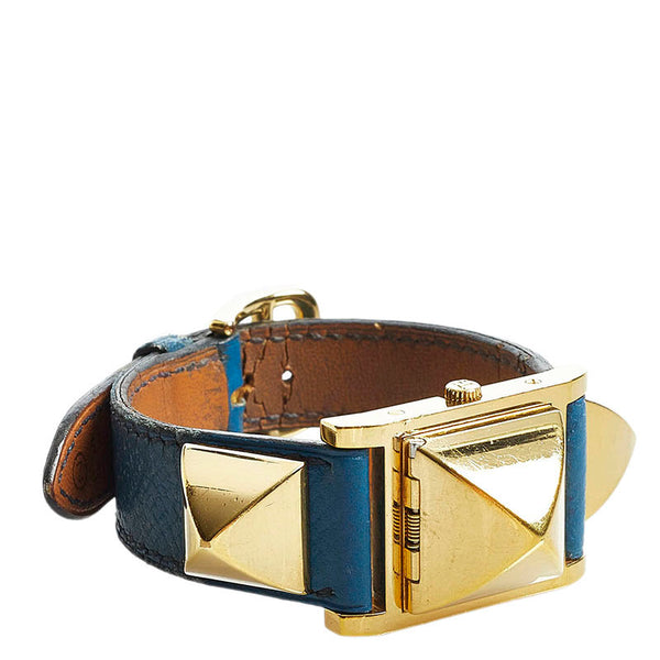 エルメス メドール 腕時計 クオーツ ホワイト文字盤 メッキ レザー レディース HERMES 【中古】