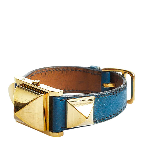 エルメス メドール 腕時計 クオーツ ホワイト文字盤 メッキ レザー レディース HERMES 【中古】