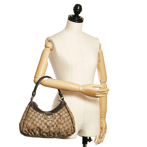 グッチ GGキャンバス アビー ワンショルダーバッグ 190525 ベージュ ブラウン キャンバス レザー レディース GUCCI 【中古】