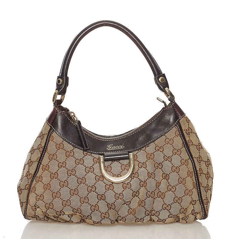 グッチ GGキャンバス アビー ワンショルダーバッグ 190525 ベージュ ブラウン キャンバス レザー レディース GUCCI 【中古】