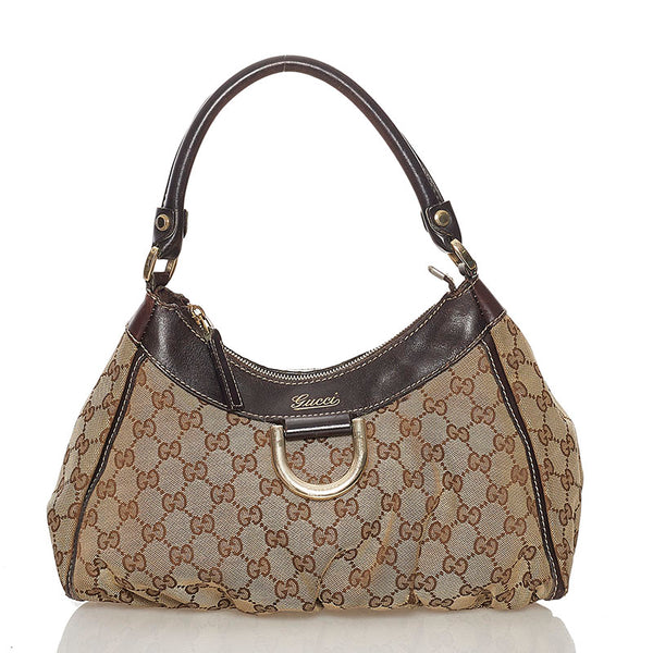 グッチ GGキャンバス アビー ワンショルダーバッグ 190525 ベージュ ブラウン キャンバス レザー レディース GUCCI 【中古】