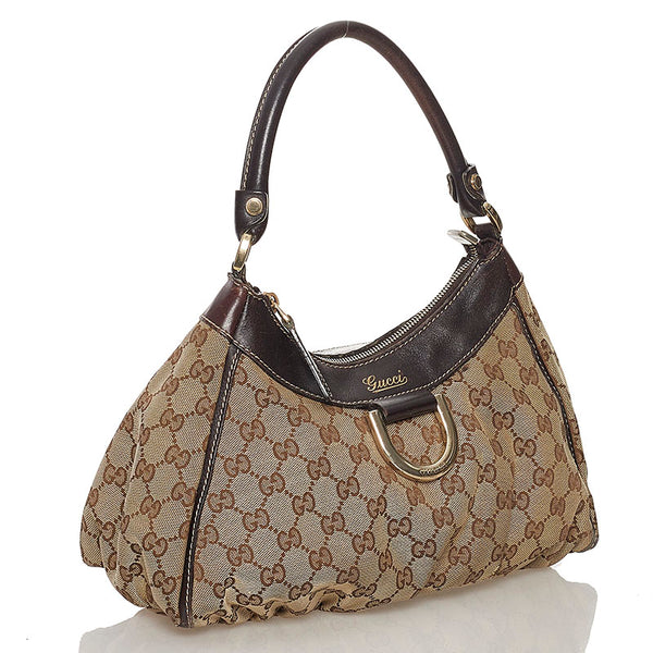 グッチ GGキャンバス アビー ワンショルダーバッグ 190525 ベージュ ブラウン キャンバス レザー レディース GUCCI 【中古】