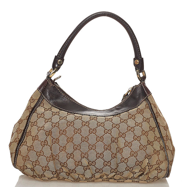 グッチ GGキャンバス アビー ワンショルダーバッグ 190525 ベージュ ブラウン キャンバス レザー レディース GUCCI 【中古】