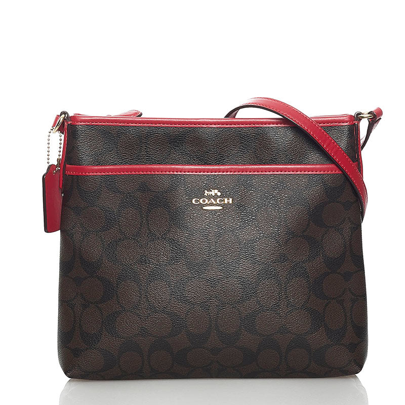 コーチ シグネチャー 斜め掛け ショルダーバッグ F29210 ブラウン レッド PVC レザー レディース COACH 【中古】