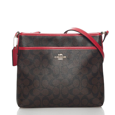 コーチ シグネチャー 斜め掛け ショルダーバッグ F29210 ブラウン レッド PVC レザー レディース COACH 【中古】