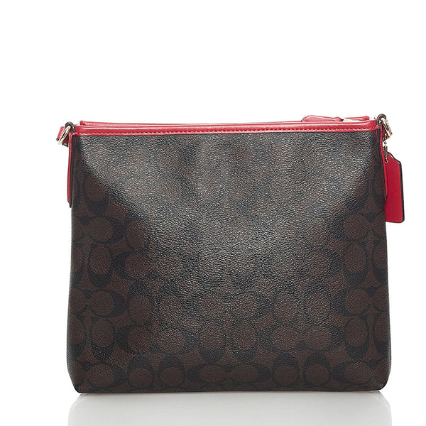 コーチ シグネチャー 斜め掛け ショルダーバッグ F29210 ブラウン レッド PVC レザー レディース COACH 【中古】