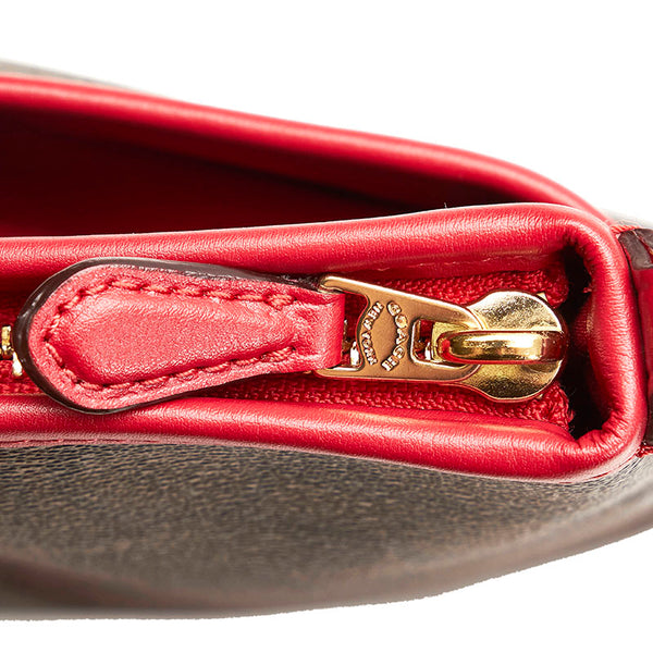 コーチ シグネチャー 斜め掛け ショルダーバッグ F29210 ブラウン レッド PVC レザー レディース COACH 【中古】