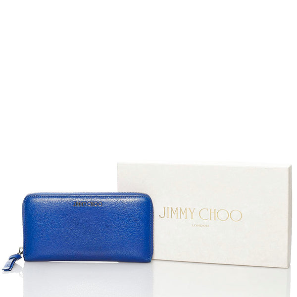 ジミーチュウ ラウンドファスナー 長財布 ブルー レザー レディース JIMMY CHOO 【中古】