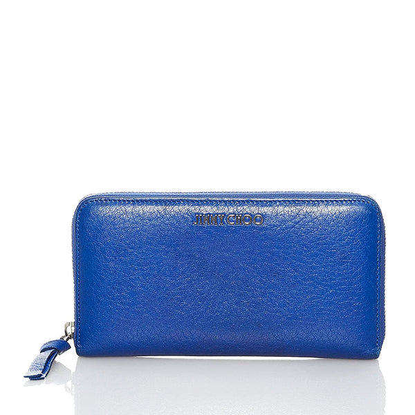 ジミーチュウ ラウンドファスナー 長財布 ブルー レザー レディース JIMMY CHOO 【中古】