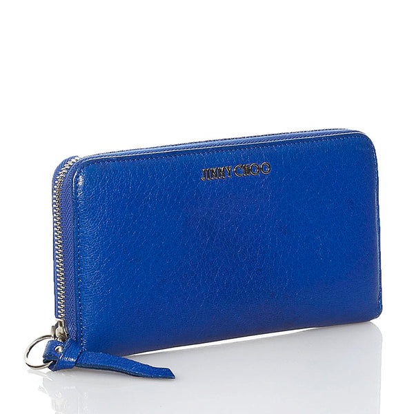 ジミーチュウ ラウンドファスナー 長財布 ブルー レザー レディース JIMMY CHOO 【中古】