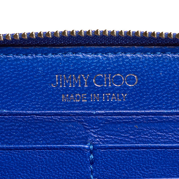 ジミーチュウ ラウンドファスナー 長財布 ブルー レザー レディース JIMMY CHOO 【中古】