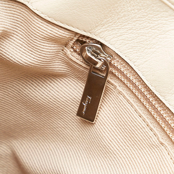 サルヴァトーレフェラガモ ストライプ トートバッグ AU-21 B546 ブルー ライトブルー ホワイト キャンバス レザー レディース Salvatore Ferragamo 【中古】