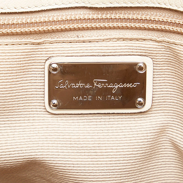 サルヴァトーレフェラガモ ストライプ トートバッグ AU-21 B546 ブルー ライトブルー ホワイト キャンバス レザー レディース Salvatore Ferragamo 【中古】