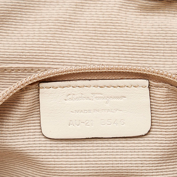 サルヴァトーレフェラガモ ストライプ トートバッグ AU-21 B546 ブルー ライトブルー ホワイト キャンバス レザー レディース Salvatore Ferragamo 【中古】