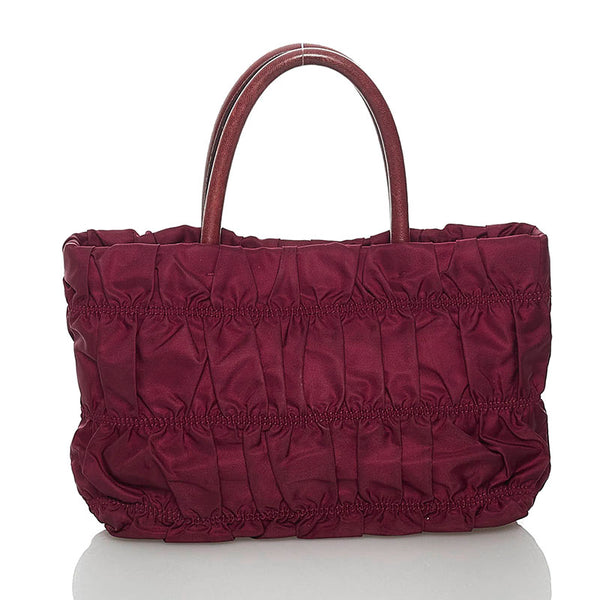 プラダ ギャザー リボン ハンドバッグ ボルドー ナイロン レディース PRADA 【中古】