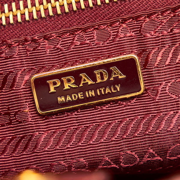 プラダ ギャザー リボン ハンドバッグ ボルドー ナイロン レディース PRADA 【中古】