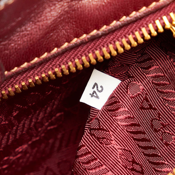 プラダ ギャザー リボン ハンドバッグ ボルドー ナイロン レディース PRADA 【中古】
