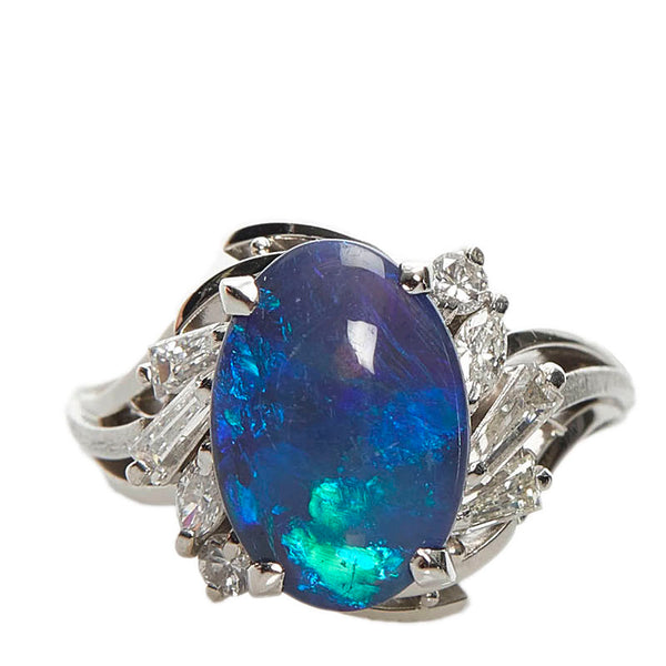 Pt900 プラチナ ブラックオパール2.33ct ダイヤ0.48ct リング 指輪 レディース 7.5号 【中古】