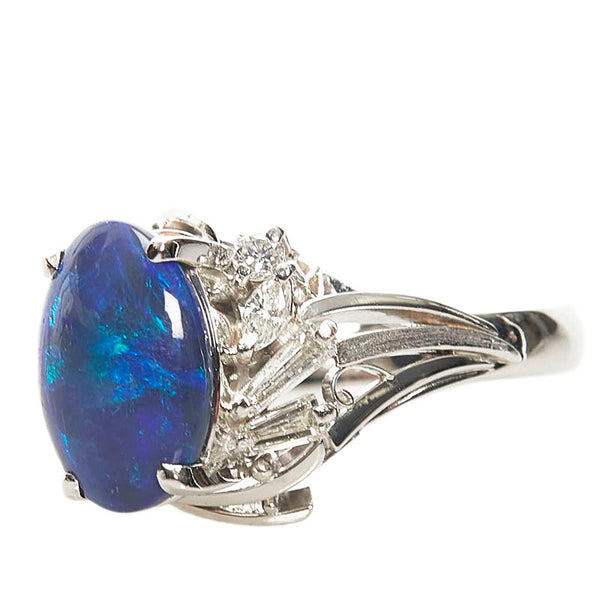 Pt900 プラチナ ブラックオパール2.33ct ダイヤ0.48ct リング 指輪 レディース 7.5号 【中古】