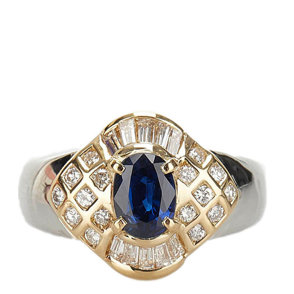 Pt900 プラチナ K18YG イエローゴールド サファイア0.98ct ダイヤ0.49ct リング 指輪 レディース 9.5号 【中古】