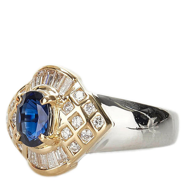 Pt900 プラチナ K18YG イエローゴールド サファイア0.98ct ダイヤ0.49ct リング 指輪 レディース 9.5号 【中古】