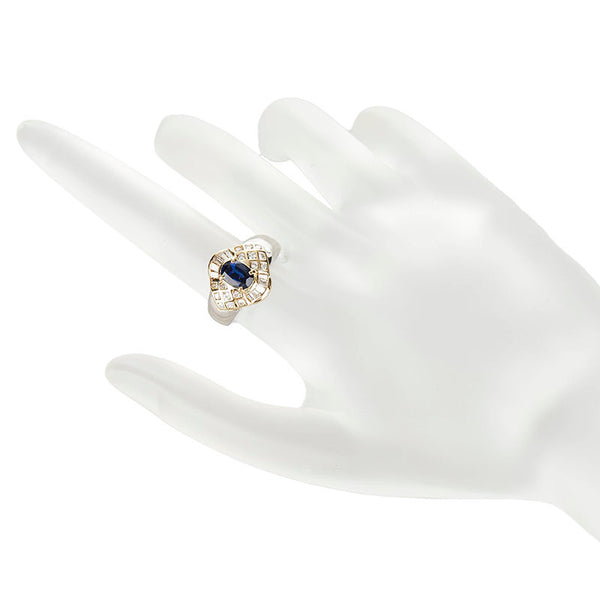 Pt900 プラチナ K18YG イエローゴールド サファイア0.98ct ダイヤ0.49ct リング 指輪 レディース 9.5号 【中古】