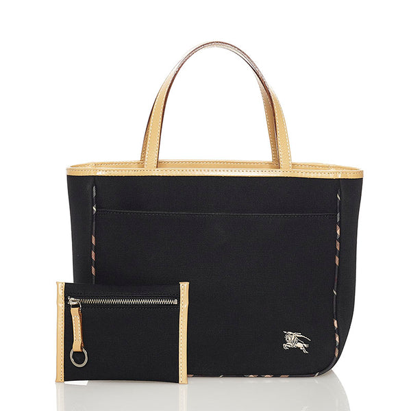 バーバリー ノバチェック ポーチ付き ハンドバッグ ブラック ベージュ キャンバス レザー レディース BURBERRY 【中古】
