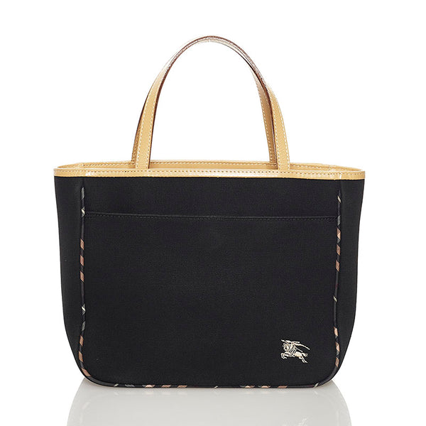 バーバリー ノバチェック ポーチ付き ハンドバッグ ブラック ベージュ キャンバス レザー レディース BURBERRY 【中古】