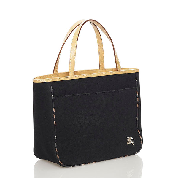 バーバリー ノバチェック ポーチ付き ハンドバッグ ブラック ベージュ キャンバス レザー レディース BURBERRY 【中古】