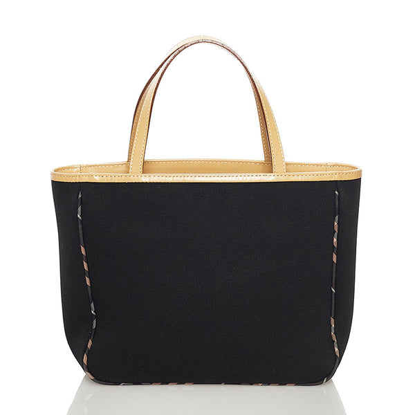 バーバリー ノバチェック ポーチ付き ハンドバッグ ブラック ベージュ キャンバス レザー レディース BURBERRY 【中古】