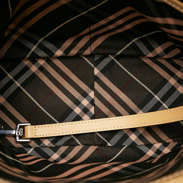 バーバリー ノバチェック ポーチ付き ハンドバッグ ブラック ベージュ キャンバス レザー レディース BURBERRY 【中古】