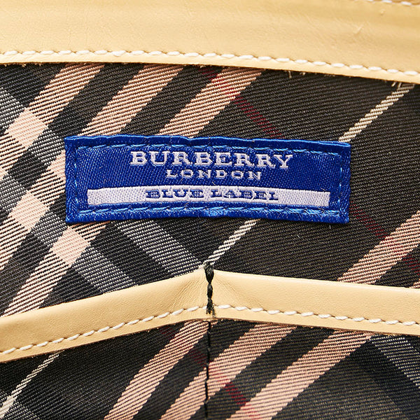 バーバリー ノバチェック ポーチ付き ハンドバッグ ブラック ベージュ キャンバス レザー レディース BURBERRY 【中古】