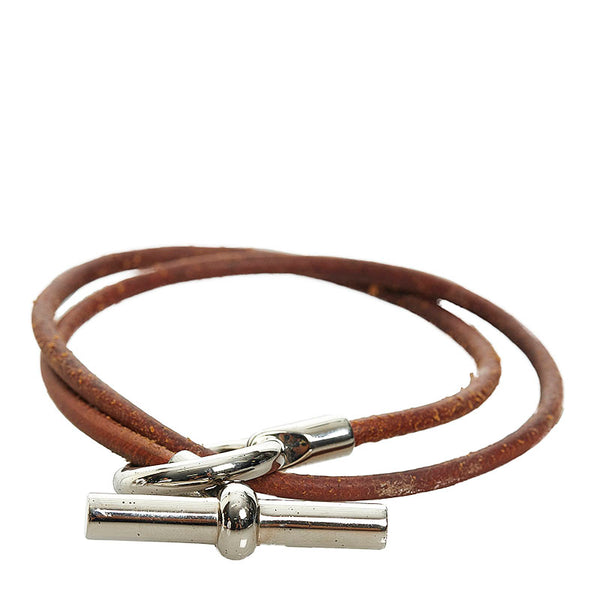 エルメス グレナン ブレスレット ブラウン シルバー レザー メタル レディース HERMES 【中古】