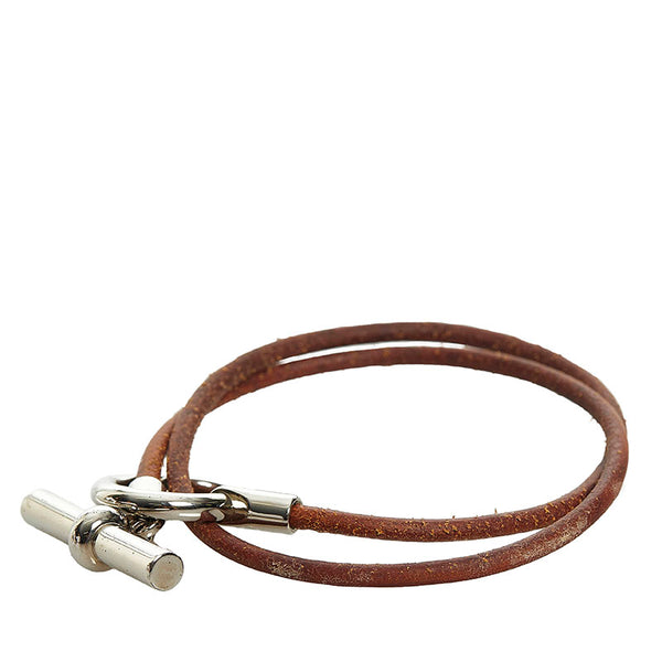 エルメス グレナン ブレスレット ブラウン シルバー レザー メタル レディース HERMES 【中古】