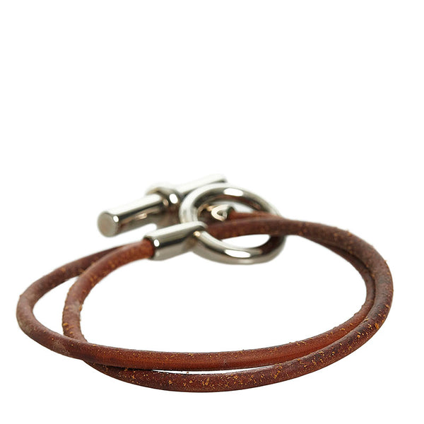 エルメス グレナン ブレスレット ブラウン シルバー レザー メタル レディース HERMES 【中古】