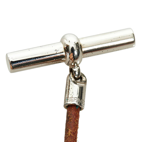 エルメス グレナン ブレスレット ブラウン シルバー レザー メタル レディース HERMES 【中古】