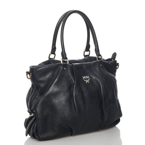 エム シー エム ロゴグラム 型押し トートバッグ ブラック レザー レディース MCM 【中古】