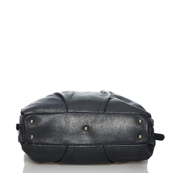 エム シー エム ロゴグラム 型押し トートバッグ ブラック レザー レディース MCM 【中古】