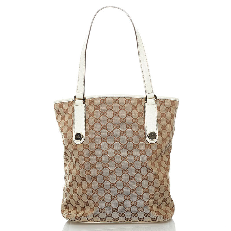 グッチ GGキャンバス ショルダーバッグ トートバッグ 153009 ベージュ ホワイト キャンバス レザー レディース GUCCI 【中古】