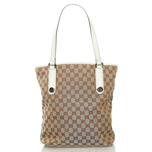 グッチ GGキャンバス ショルダーバッグ トートバッグ 153009 ベージュ ホワイト キャンバス レザー レディース GUCCI 【中古】