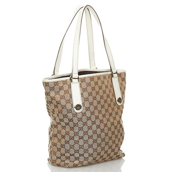 グッチ GGキャンバス ショルダーバッグ トートバッグ 153009 ベージュ ホワイト キャンバス レザー レディース GUCCI 【中古】