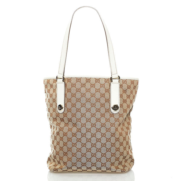 グッチ GGキャンバス ショルダーバッグ トートバッグ 153009 ベージュ ホワイト キャンバス レザー レディース GUCCI 【中古】