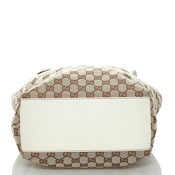 グッチ GGキャンバス ショルダーバッグ トートバッグ 153009 ベージュ ホワイト キャンバス レザー レディース GUCCI 【中古】