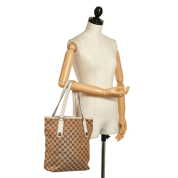 グッチ GGキャンバス ショルダーバッグ トートバッグ 153009 ベージュ ホワイト キャンバス レザー レディース GUCCI 【中古】