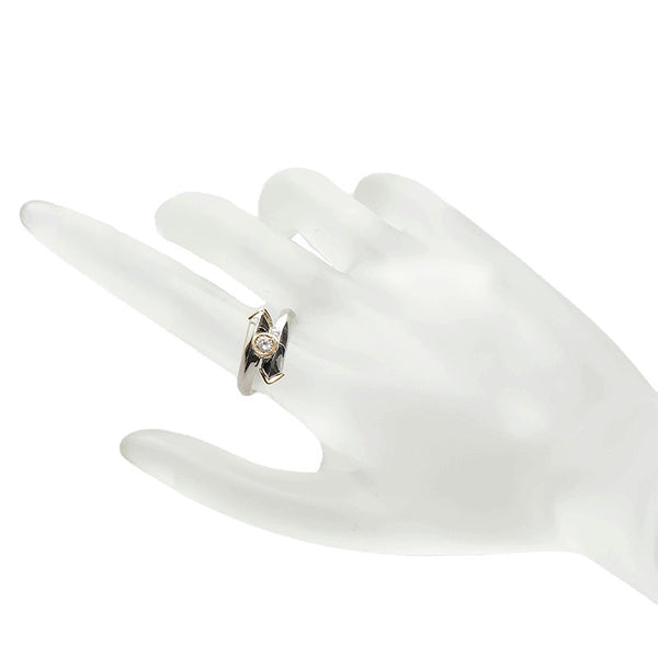 Pt900 プラチナ K18YG イエローゴールド ダイヤ0.13ct リング 指輪 レディース 11号 【中古】