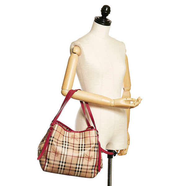 バーバリー ノバチェック シャドーホース ワンショルダーバッグ ベージュ ピンク PVC レザー レディース BURBERRY 【中古】